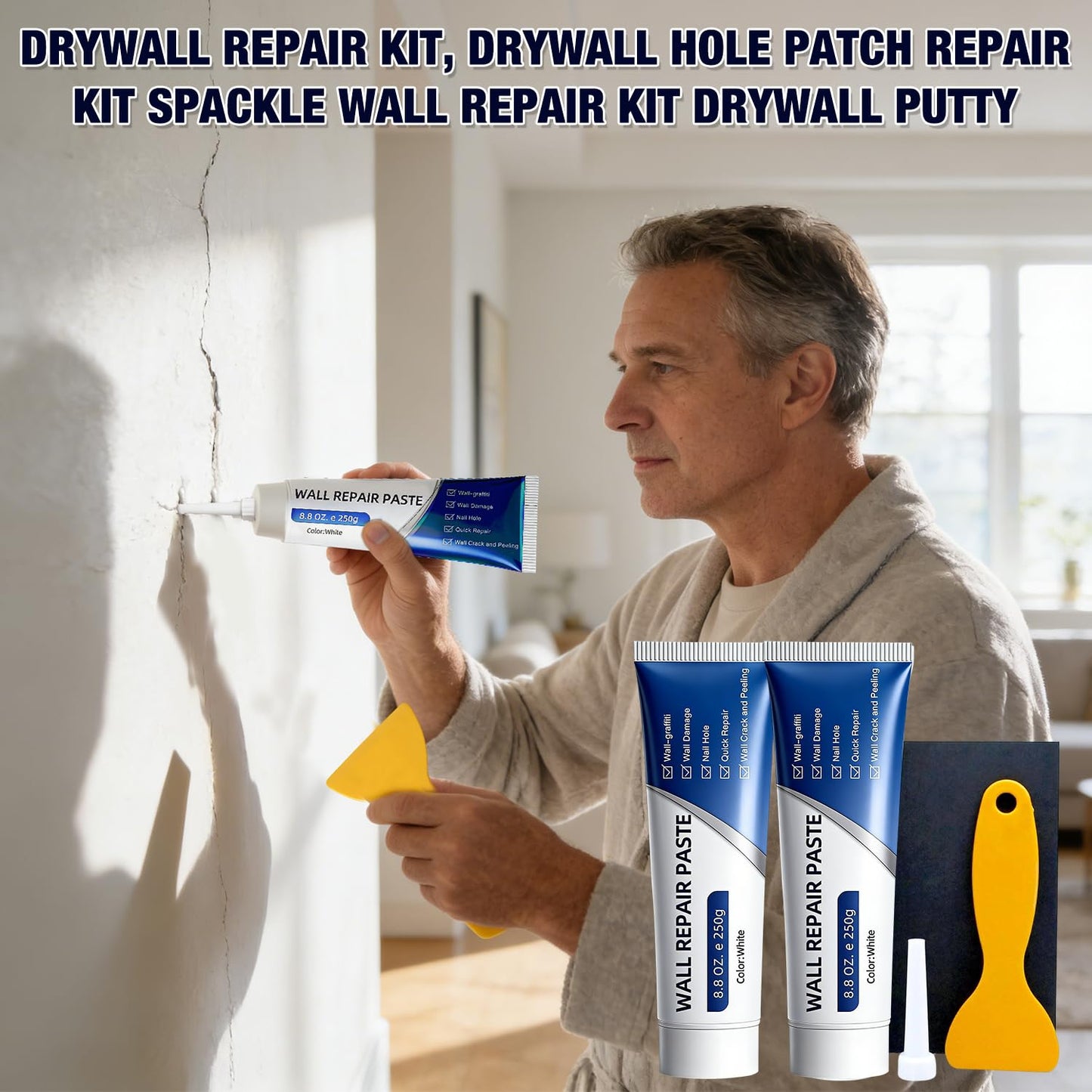 Wall Repair Paste Kit with Scraper for Holes, Cracks & Dents