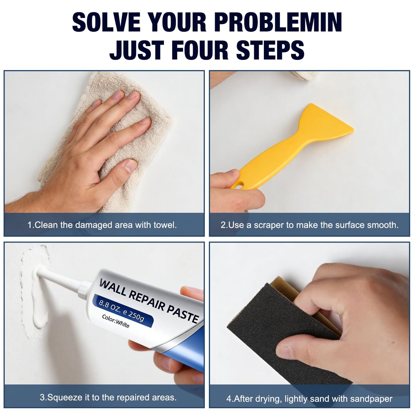 Wall Repair Paste Kit with Scraper for Holes, Cracks & Dents