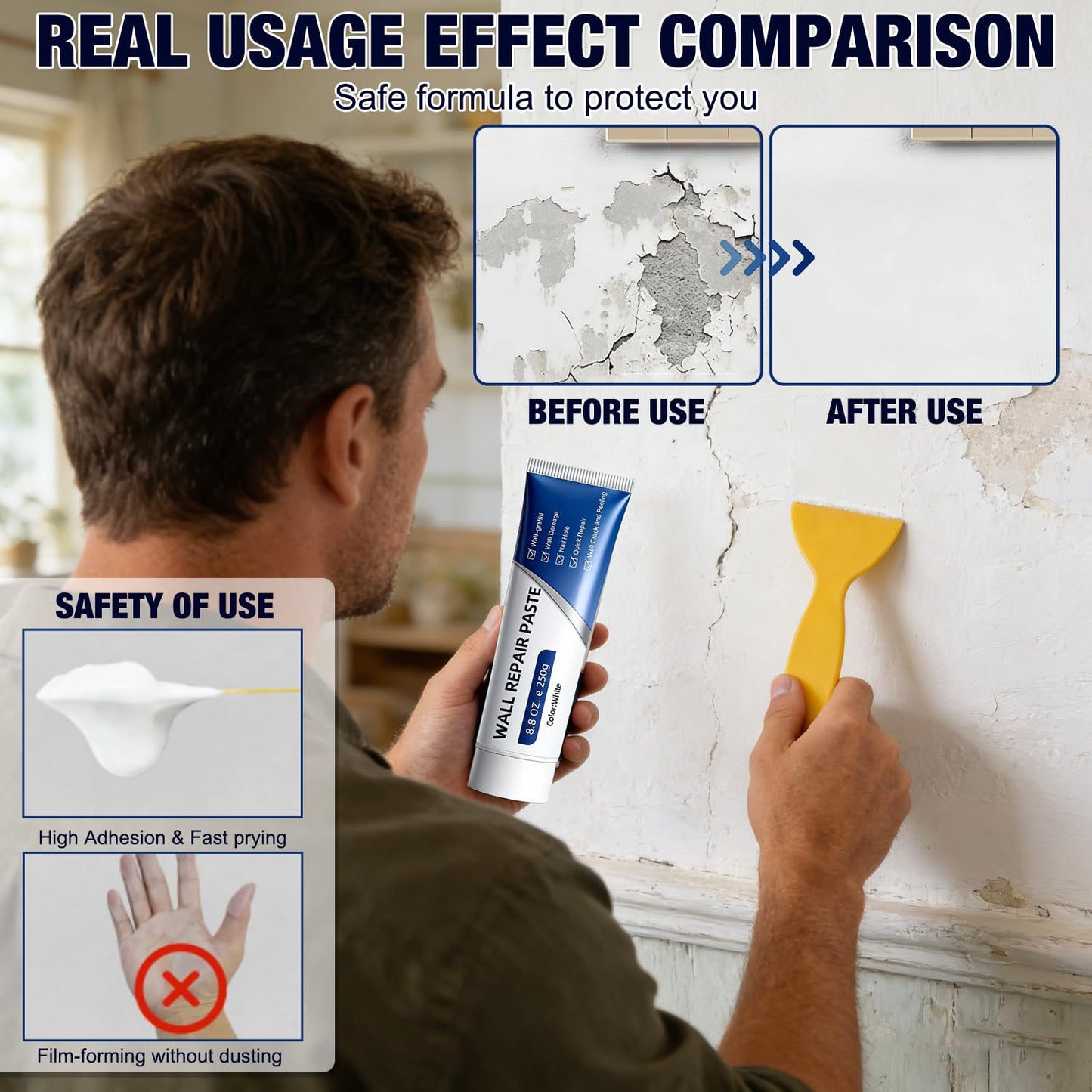 Wall Repair Paste Kit with Scraper for Holes, Cracks & Dents