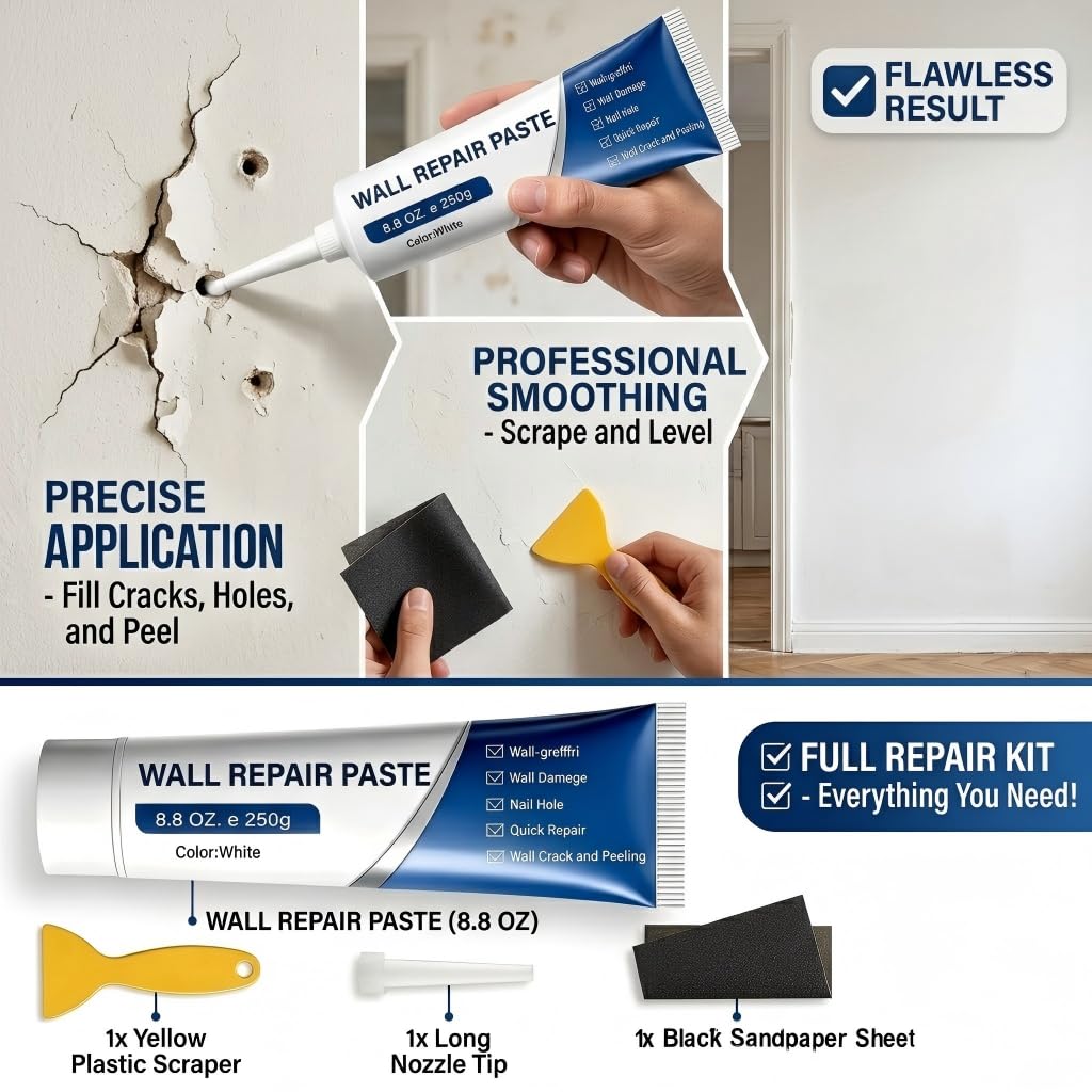 Wall Repair Paste Kit with Scraper for Holes, Cracks & Dents