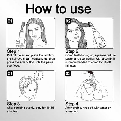 Instant Natural Black Hair Dye Cream – Easy Comb Application & Long-Lasting Color